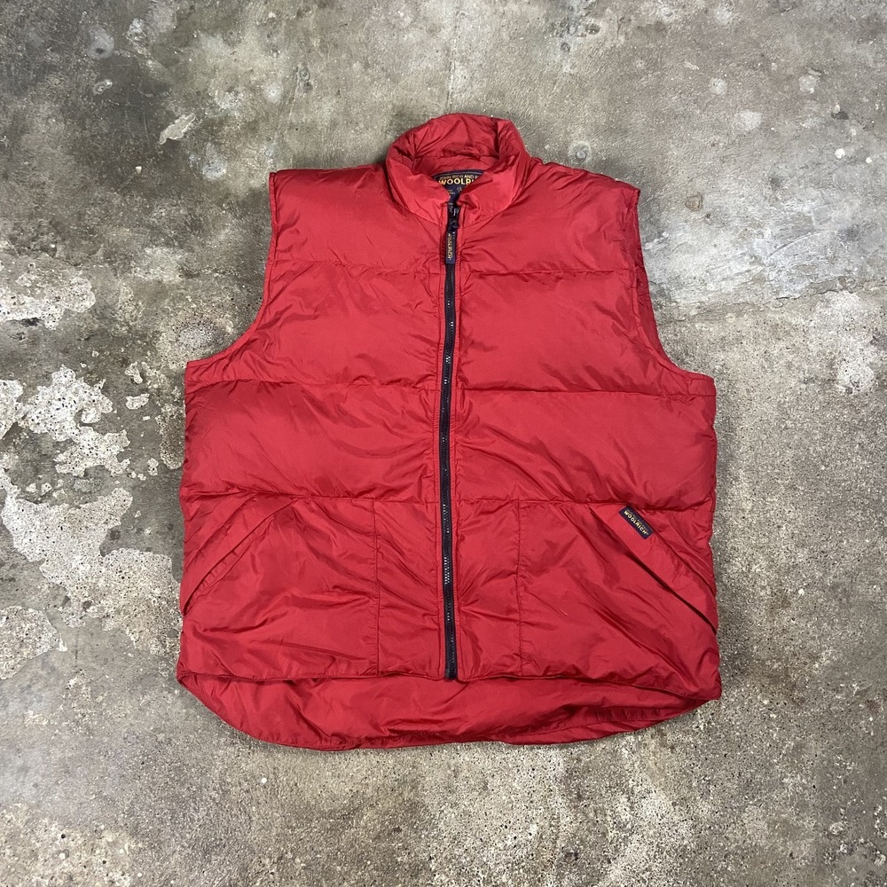 Vintage 90s Woolrich Down Puffer Vest Size Large Red Full Zip Outdoor Wear
